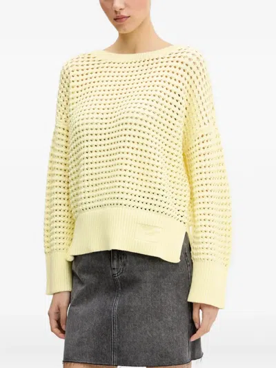 Hugo Boss Textured Open-knit Sweater In Yellow