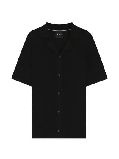 Hugo Boss Textured Short-sleeve Shirt In Black