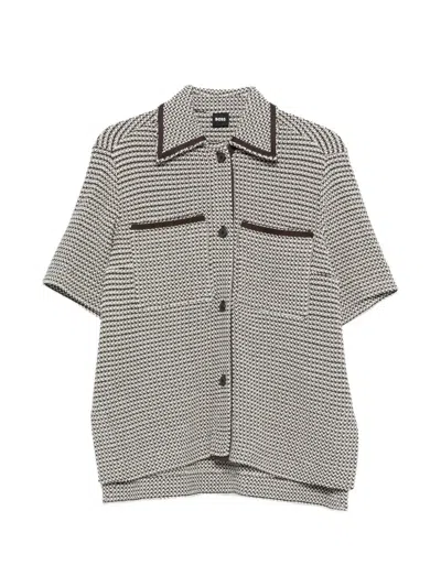 Hugo Boss Textured Short-sleeve Shirt In Brown
