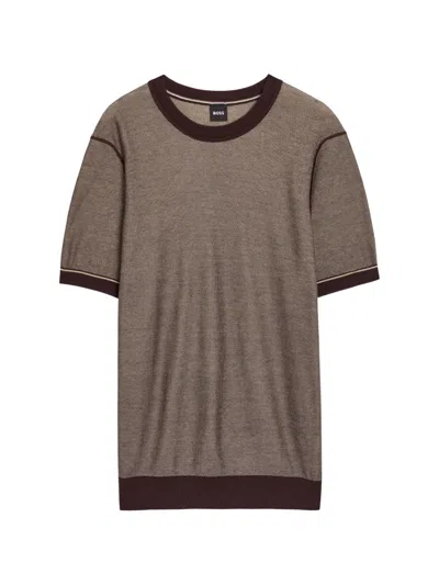 Hugo Boss Boss Nalon Knit Cotton-blend T-shirt In Brown