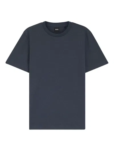 Hugo Boss Bubble-jacquard Structure T-shirt In A Cotton Blend In Blue