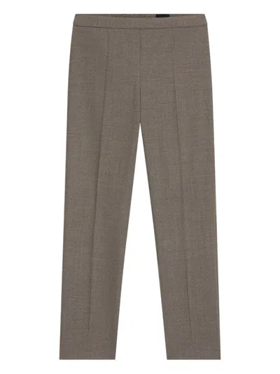 Hugo Boss Textured Wool-blend Straight Trousers In Brown