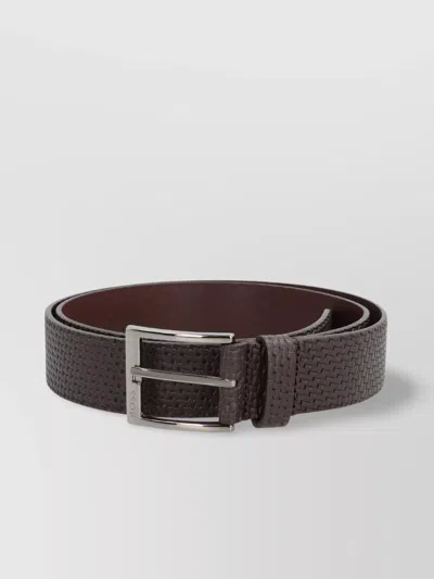 Hugo Boss Textured Woven Leather Belt With Adjustable Length In Brown
