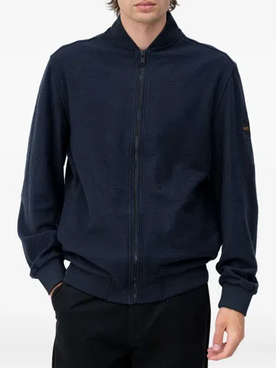 Hugo Boss Textured Zip-up Bomber Jacket In Blue