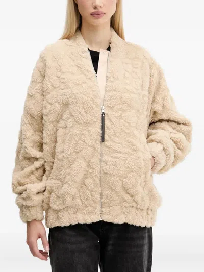 Hugo Boss Textured Zipped Jacket In Neutral