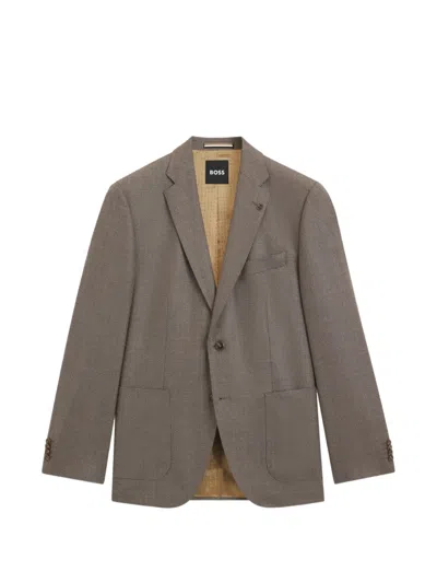 Hugo Boss Textured-finish Single-breasted Blazer In Brown