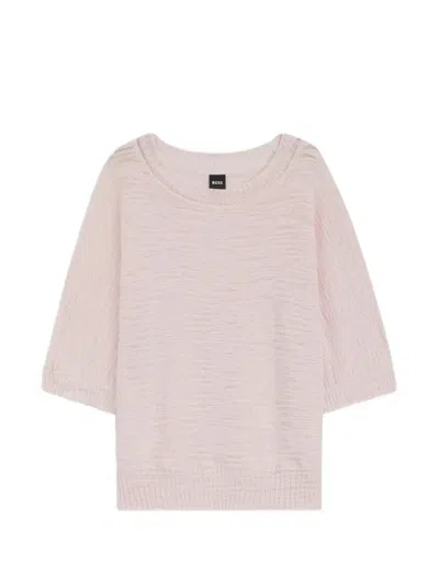 Hugo Boss Textured-knit Scoop-neck Jumper In Pink