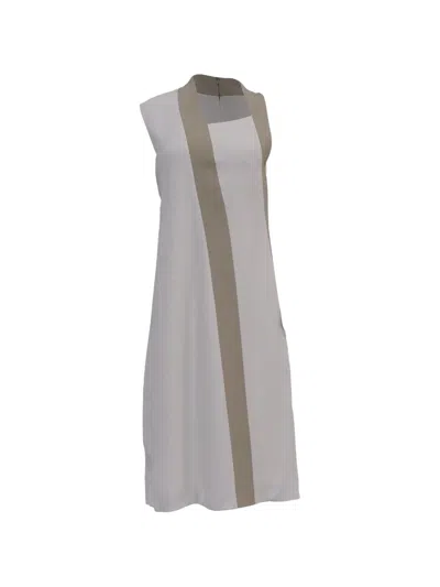 Pre-owned Hugo Boss The Danelava Asymmetrical Stripe Dress In White