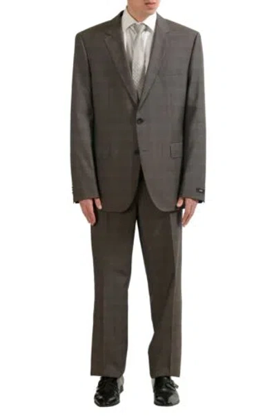 Pre-owned Hugo Boss "the James4/sharp6" Men's 100% Wool Two Button Plaid Suit Us 46r It 56 In Brown