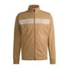 Hugo Boss The Open Regular-fit Zipped Sweatshirt With Special Artwork In Beige
