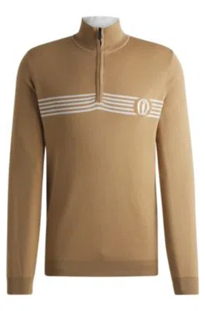 Hugo Boss The Open Water-repellent Sweater With Embroidered Logo In Beige