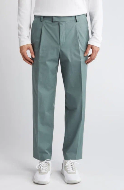 Hugo Boss Theodor Pleated Stretch Cotton Pants In Dark Green