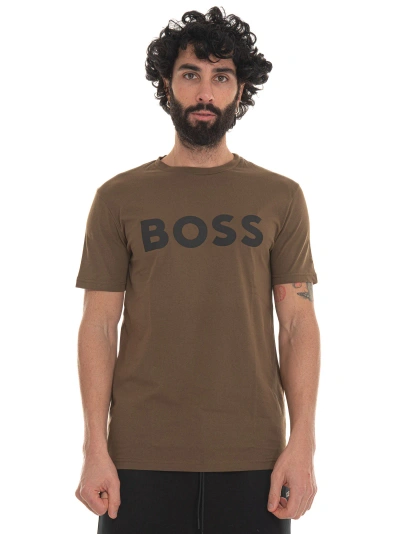 Hugo Boss Thinking1 Round-necked T-shirt In Green