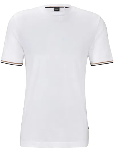 Hugo Boss Mens White Striped-trim Regular-fit Cotton-jersey T-shirt Xxl