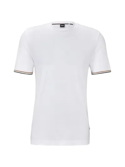 Hugo Boss Mens White Striped-trim Regular-fit Cotton-jersey T-shirt Xxl