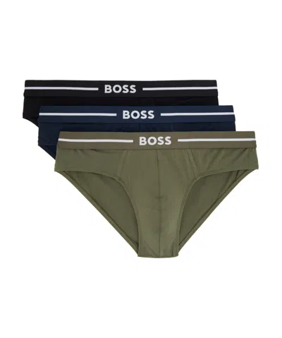Hugo Boss Three-pack Multicolor Logo Briefs In Green