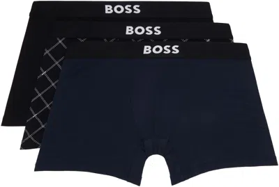 Hugo Boss Three-pack Multicolor Stretch Cotton Boxer Briefs In Black