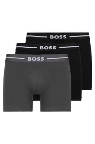 Hugo Boss Three-pack Of Boxer Briefs In Stretch Cotton In Patterned