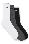 Hugo Boss Three-pack Of Cotton-blend Short Socks With Logos In Patterned