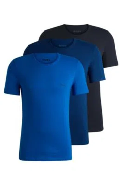 Hugo Boss Three-pack Of Cotton Underwear T-shirts With Embroidered Logos In Patterned