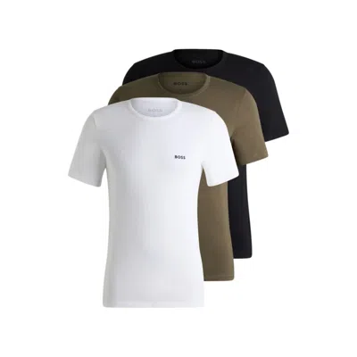 Hugo Boss Three-pack Of Cotton Underwear T-shirts With Logo Embroidery In Multi