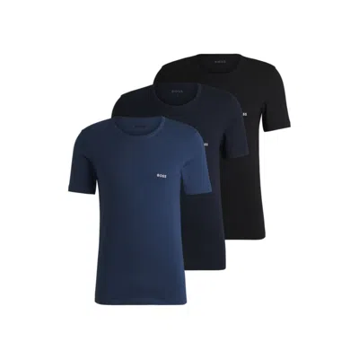 Hugo Boss Three-pack Of Cotton Underwear T-shirts With Logo Embroidery In Multi