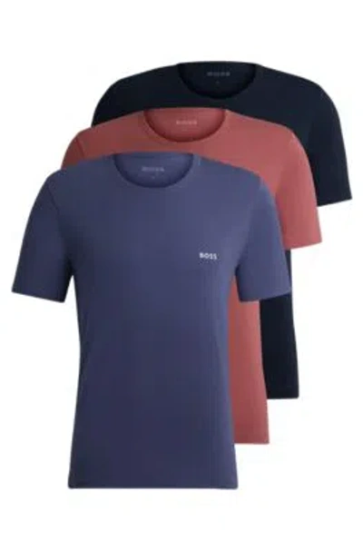 Hugo Boss Three-pack Of Cotton Underwear T-shirts With Logos In Patterned