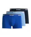 Hugo Boss Three-pack Of Stretch-cotton Trunks With Logo Waistbands In Blue