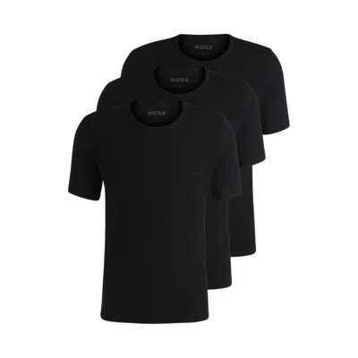 Hugo Boss Three-pack Of Logo-embroidered T-shirts In Cotton In Black