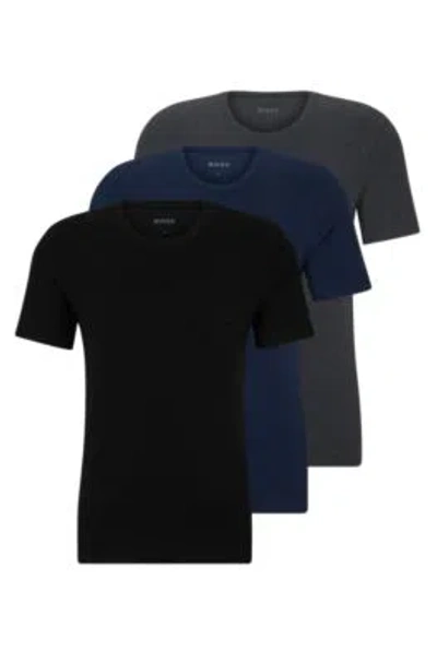 Hugo Boss Three-pack Of Logo-embroidered T-shirts In Cotton In Light Blue