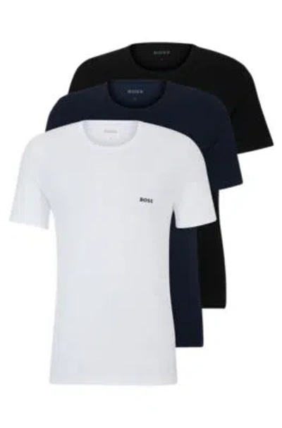 Hugo Boss Three-pack Of Logo-embroidered T-shirts In Cotton In Patterned