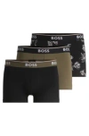 Hugo Boss Three-pack Of Logo-waistband Trunks In Stretch Cotton In Patterned
