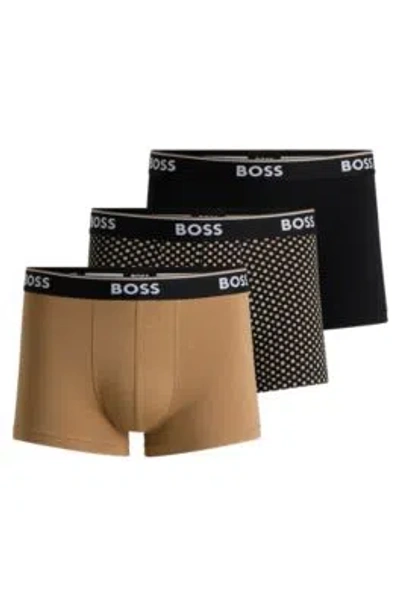 Hugo Boss Three-pack Of Logo-waistband Trunks In Stretch Cotton In Patterned