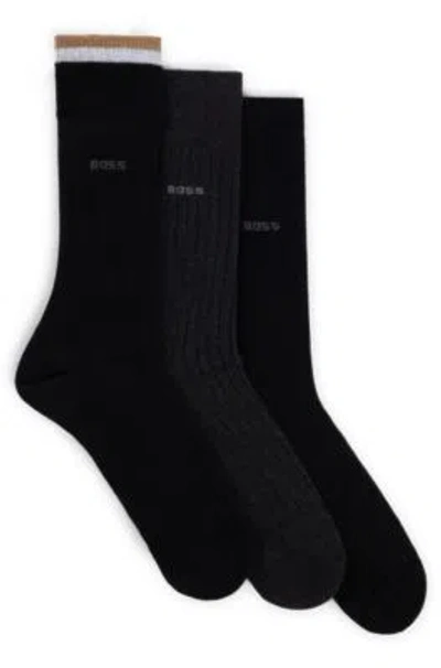 Hugo Boss Three-pack Of Regular-length Socks In Black