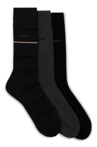 Hugo Boss Three-pack Of Regular-length Socks In Gray