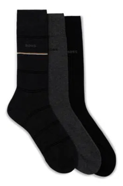 Hugo Boss Three-pack Of Regular-length Socks In Dark Grey
