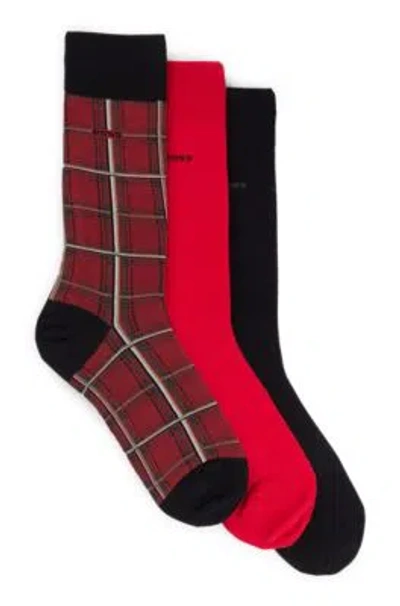 Hugo Boss Three-pack Of Regular-length Socks With Logo Details In Black