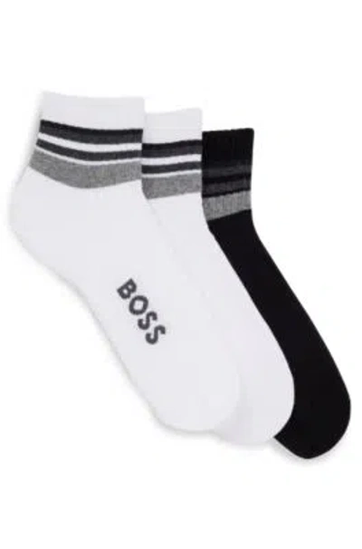 Hugo Boss Three-pack Of Short-length Socks With Plush Soles In White