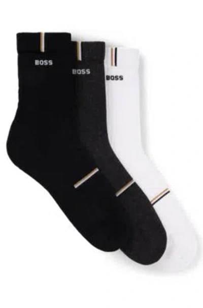 Hugo Boss Three-pack Of Short Socks With Logos In Patterned