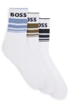 Hugo Boss Three-pack Of Short Socks With Stripes And Logos In White