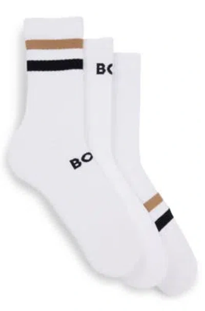 Hugo Boss Three-pack Of Short Socks With Stripes In White
