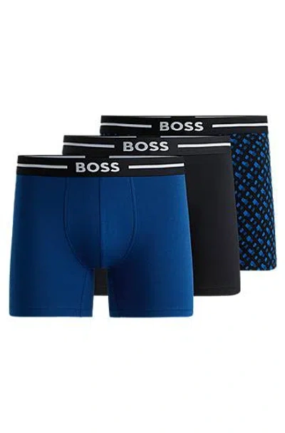 Hugo Boss Three-pack Of Stretch-cotton Boxer Briefs In Multicolour