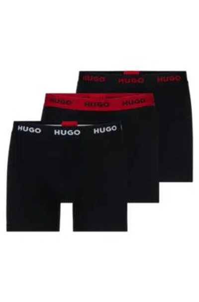 Hugo Boss Three-pack Of Stretch-cotton Boxer Briefs With Logo In Dark Grey