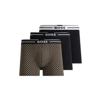 Hugo Boss Three-pack Of Stretch-cotton Boxer Briefs With Logo In Multi