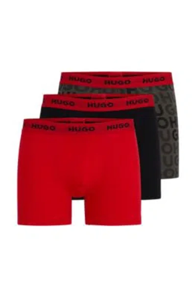 Hugo Boss Three-pack Of Stretch-cotton Boxer Briefs With Logo Waistbands In Dark Grey