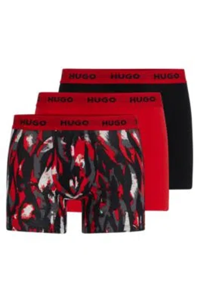 Hugo Boss Three-pack Of Stretch-cotton Boxer Briefs With Logo Waistbands In Red