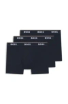 Hugo Boss Three-pack Of Stretch-cotton Trunks With Logo Waistbands In Black