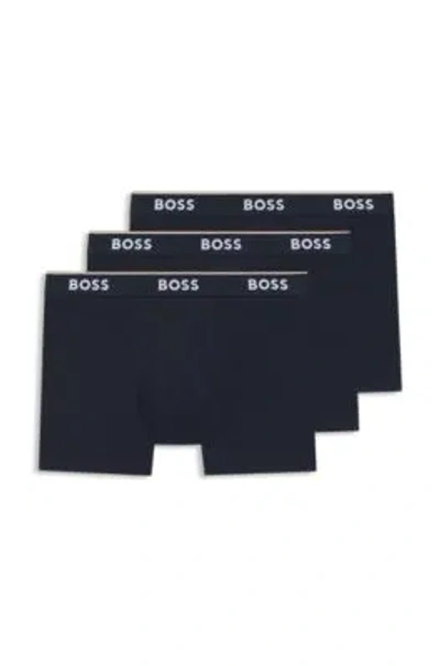Hugo Boss Three-pack Of Stretch-cotton Trunks With Logo Waistbands In Black