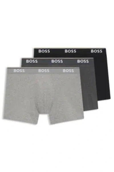Hugo Boss Three-pack Of Stretch-cotton Boxer Briefs With Logos In Light Grey