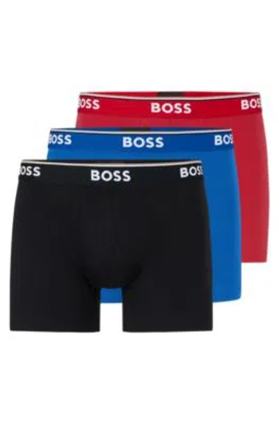 HUGO BOSS THREE-PACK OF STRETCH-COTTON BOXER BRIEFS WITH LOGOS